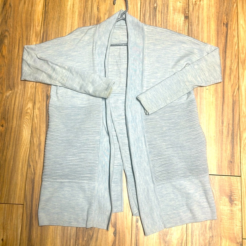 Lululemon Women's Blue & White Sit In Lotus Merino Wool Wrap Sweater size 8